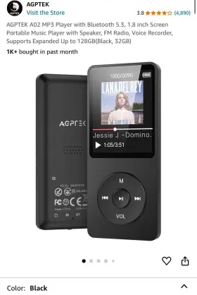 2160606 Agptek A02 Mp3 Player With Bluetooth 5.3 1.8 Inch Screen Portable Music
