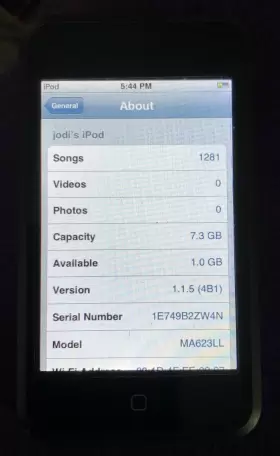 1281 Apple 885909221035 Ipod Touch 1st Gen 8 Gb Black A1213 Good Used 1.1.5 Ios Songs