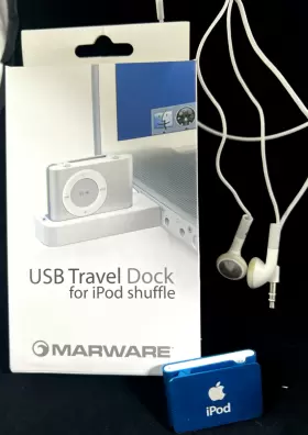 Apple Ipod 885909187362 Blue Shuffle 2nd Generation Earbuds Usb Travel Dock Box Bundle