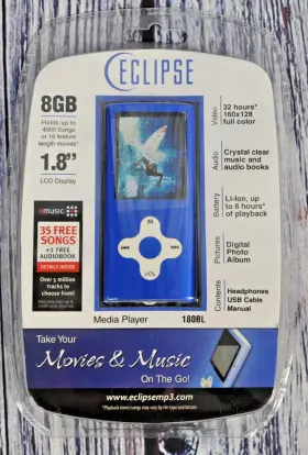 180bl Eclipse Portable Media Player 8gb Blue Lcd Full Color Display Mp3 Nos