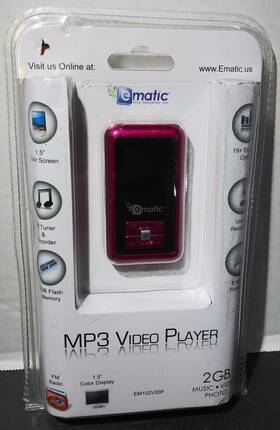 Ematic Em102vidp 2gb Color Mp3 Video Player With 1.5-inch Screen Fm Radio Voice Rec New