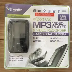Ems004bl Ematic Esport Clip 4gb Mp3 Video Player Camera Fm Radio New