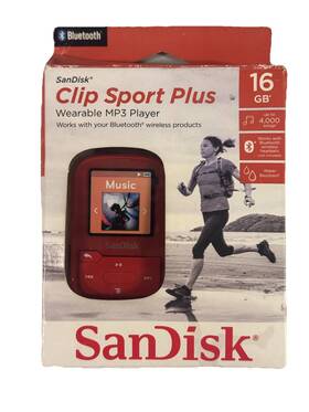 Sandisk Sdmx28016ga46r Clip Sport Plus Wearable Mp3 Player Red Bluetooth 16 Gb New Open Box