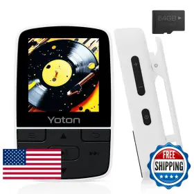 B0d6ygv1qd Yoton 64gb Mp3 Bluetooth 5.2 Hifi Mini Music Player Fm Radio Sports Clip White