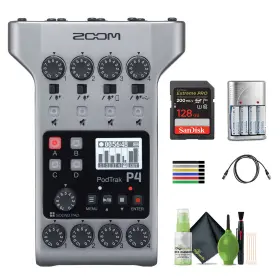 Zoom 094148665023 Podtrak P4 Portable Multitrack Podcast Recorder 128gb Sdxc Card Bundle