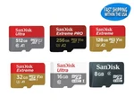 Sandisk Micro Sd 64GB 128GB 256GB 512GB Extreme Pro Ultra Memory Cards Lot New. Price: $315.62.