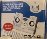 512MB Digital Audio Player And Folding Amplified Travel Speaker: CMA3015C Craig New. Price: $25.00.