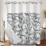 No Hook Shower Curtain With Snap Liner Set, Waterproof Gray Camo Bath Tub ... New. Price: $39.19.